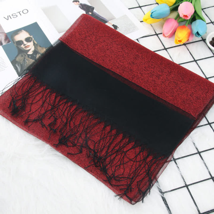 Foulard en organza de soie à double épaisseur et pompons scintillants pour femme