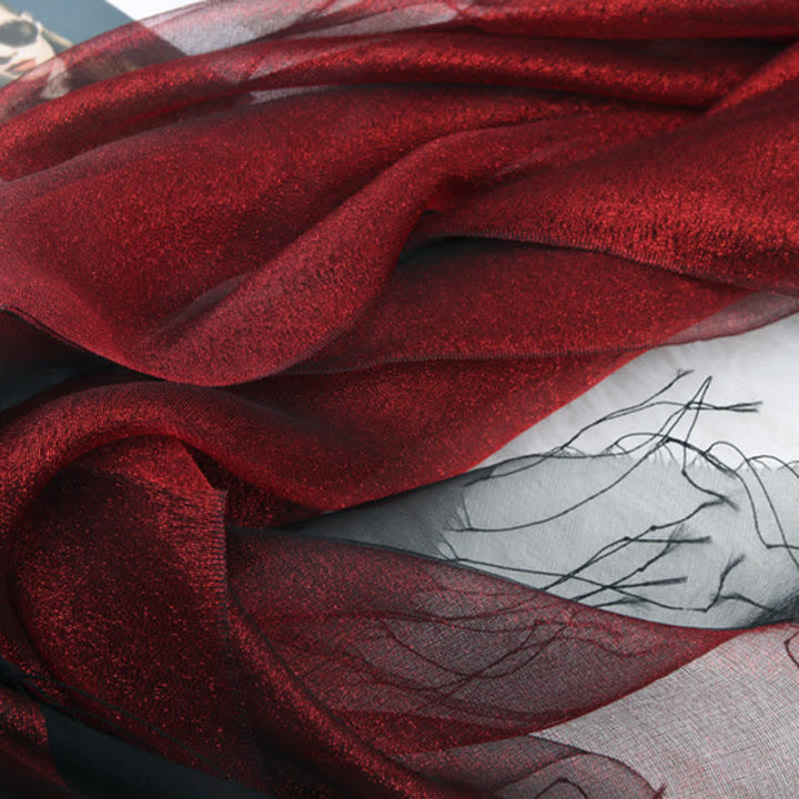 Foulard en organza de soie à double épaisseur et pompons scintillants pour femme - image 1