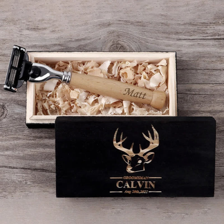Coffret de 3 rasoirs personnalisés avec nom pour garçons d'honneur, avec boîte en bois - image 4