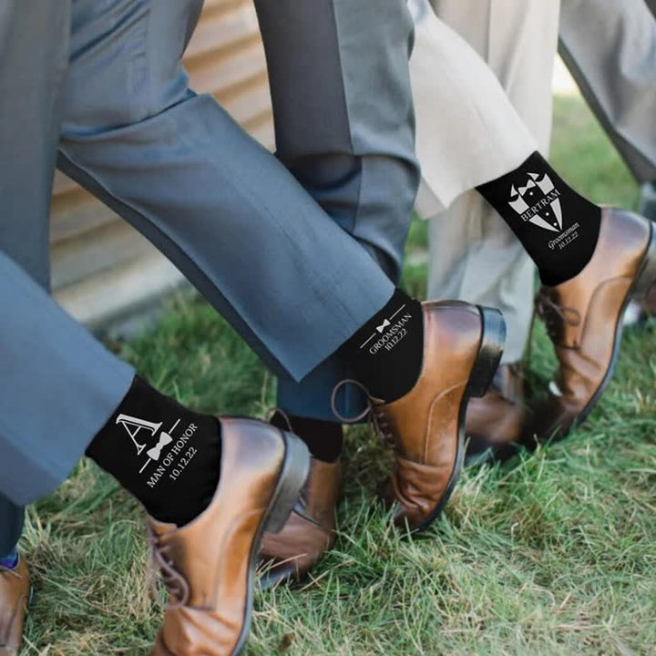 Chaussettes de mariage noires personnalisées pour hommes