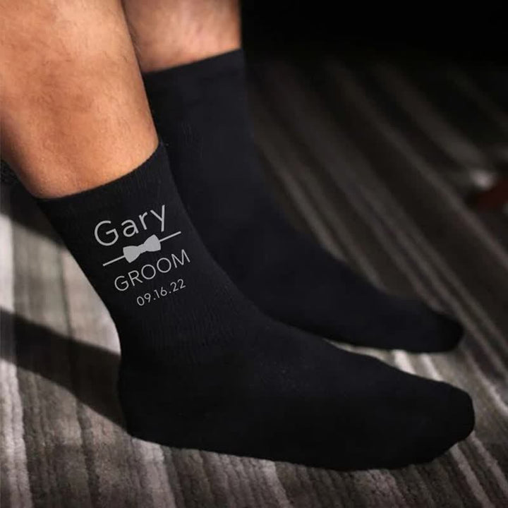 Chaussettes de mariage noires personnalisées pour hommes