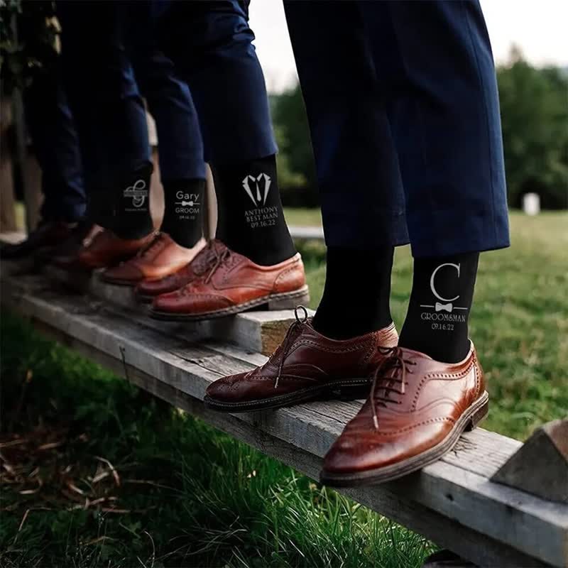 Chaussettes de mariage noires personnalisées pour hommes