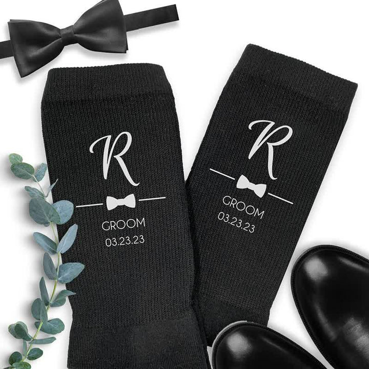 Chaussettes de mariage noires personnalisées pour hommes