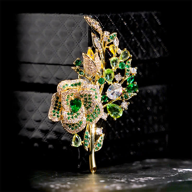 Broche en zircon pour femme avec bouquet de roses