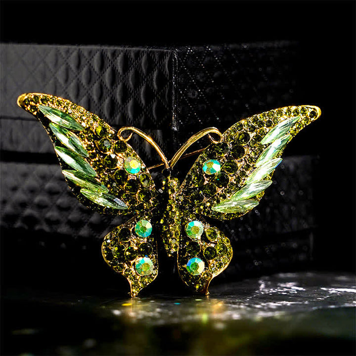 Broche papillon vintage en cristal pour femme - Vert - image 5