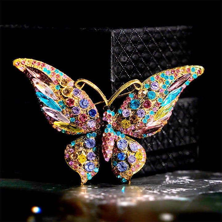 Broche papillon vintage en cristal pour femme
