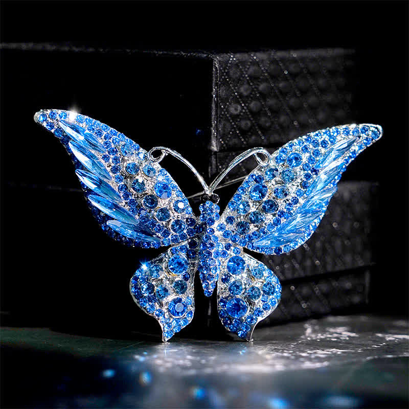 Broche papillon vintage en cristal pour femme - Bleu - image 6