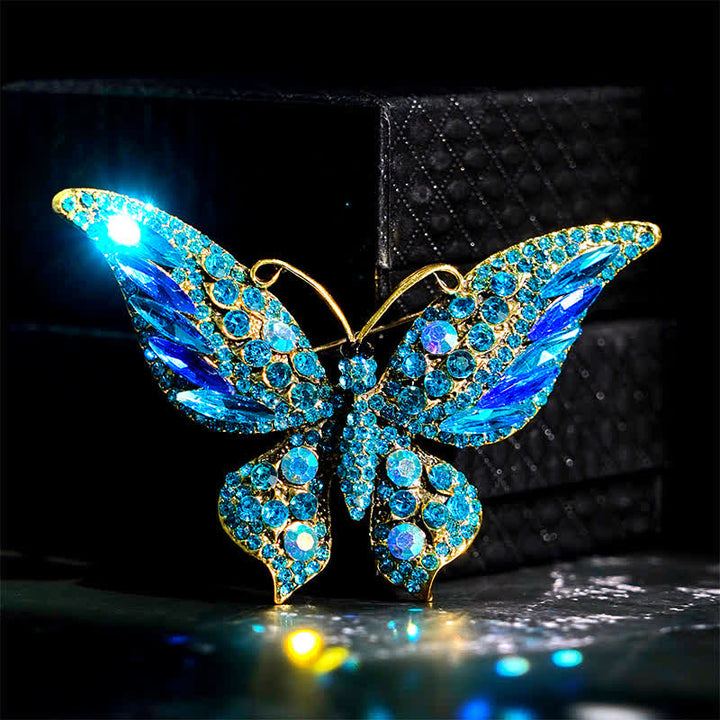 Broche papillon vintage en cristal pour femme - Bleu ciel - image 7