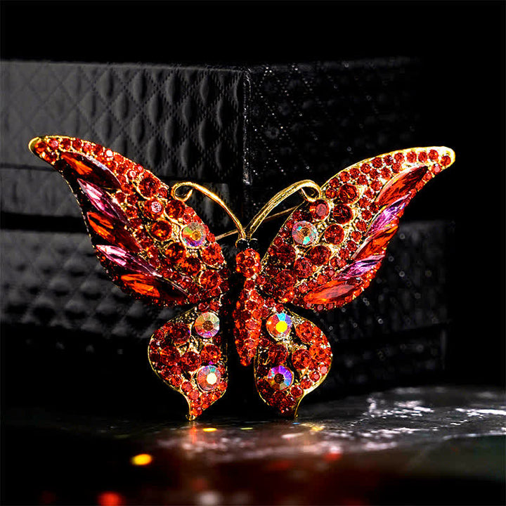 Broche papillon vintage en cristal pour femme - Rouge - image 3