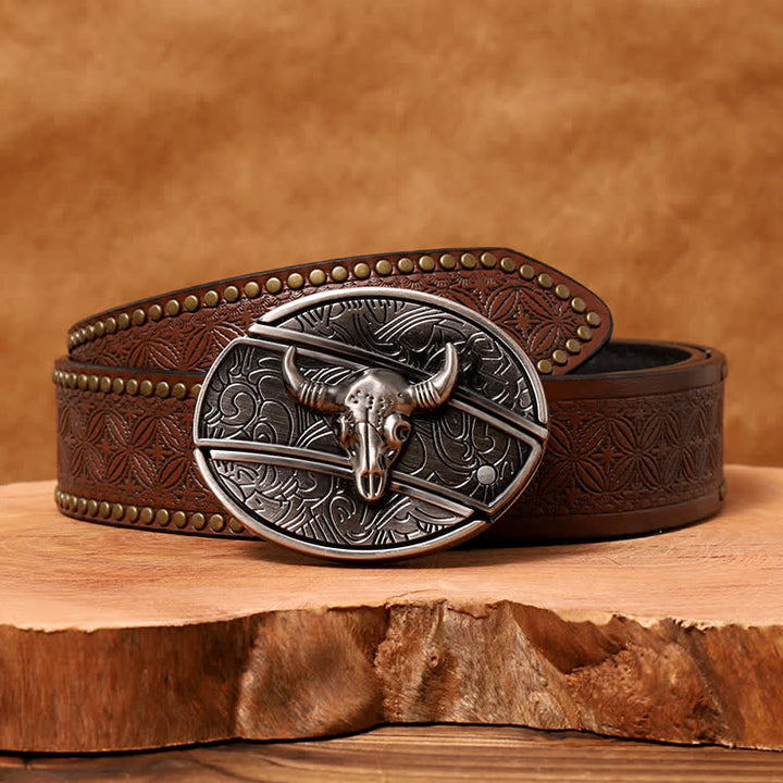 Ceinture en cuir pour homme avec couteau pliant caché en forme de taureau Longhorn