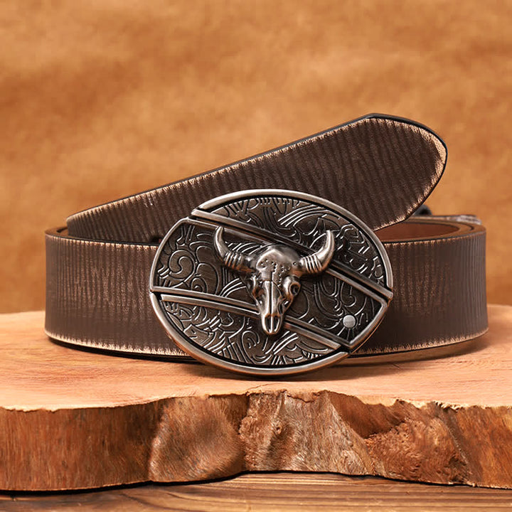 Ceinture en cuir pour homme avec couteau pliant caché en forme de taureau Longhorn
