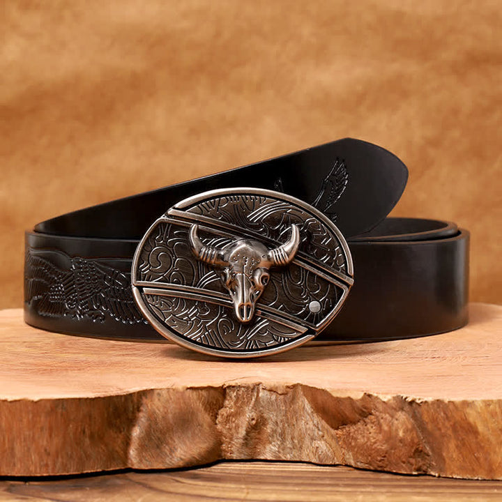Ceinture en cuir pour homme avec couteau pliant caché en forme de taureau Longhorn