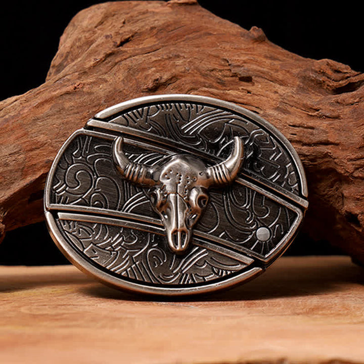 Ceinture en cuir pour homme avec couteau pliant caché en forme de taureau Longhorn