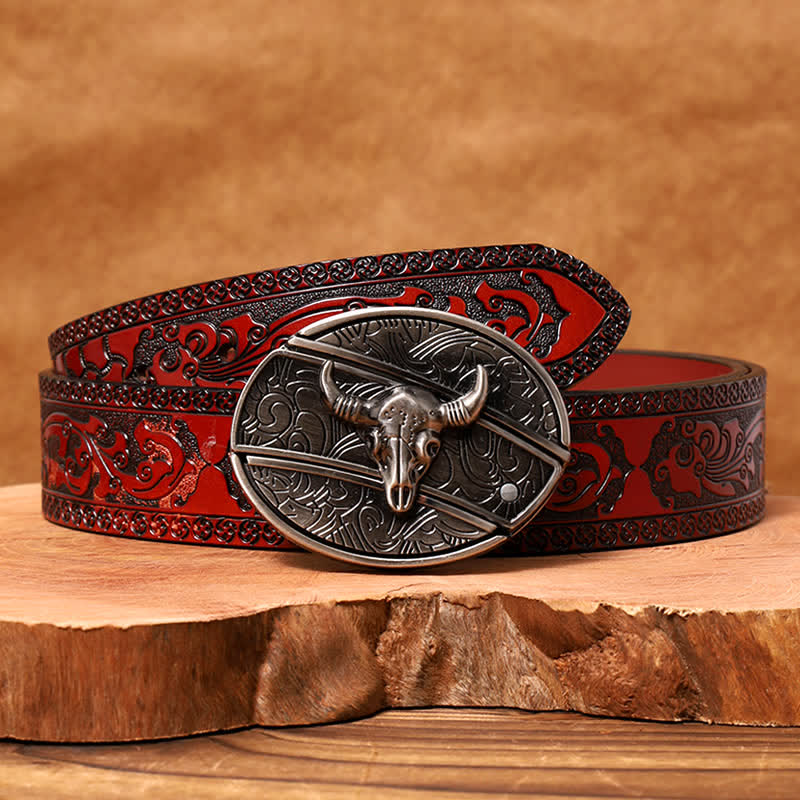 Ceinture en cuir pour homme avec couteau pliant caché en forme de taureau Longhorn