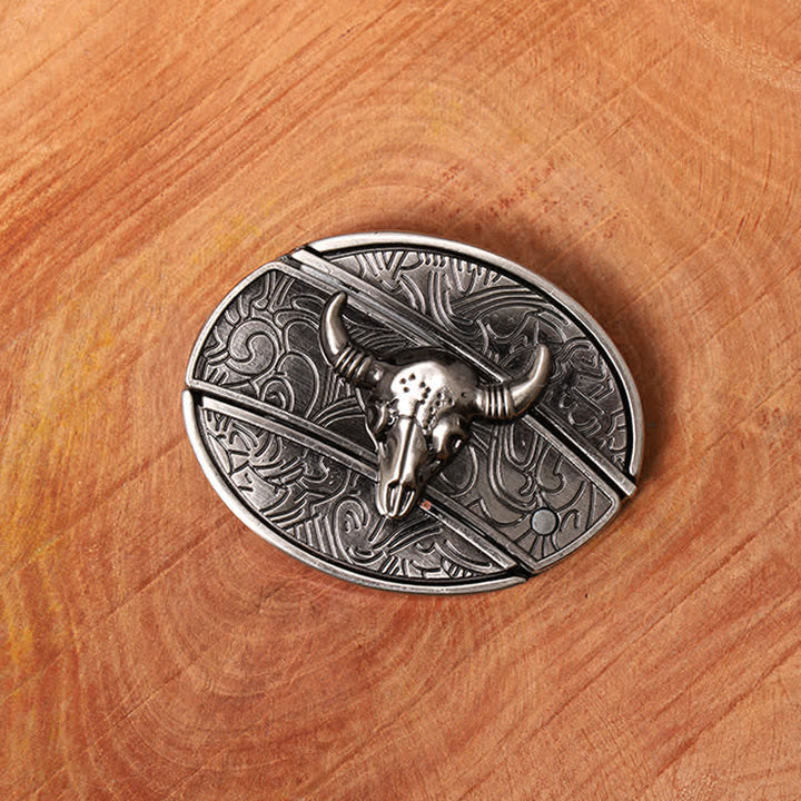 Ceinture en cuir pour homme avec couteau pliant caché en forme de taureau Longhorn