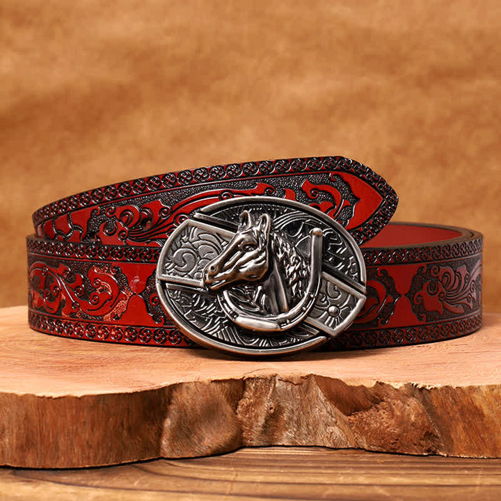 Ceinture en cuir pour homme avec couteau pliant caché en forme de tête de cheval
