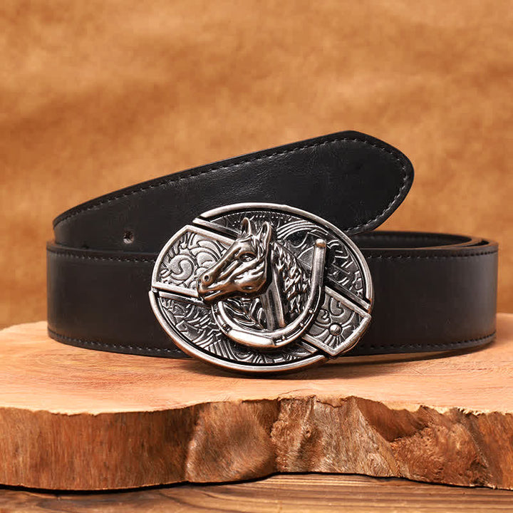 Ceinture en cuir pour homme avec couteau pliant caché en forme de tête de cheval - Tête de cheval - Ceinture en PU noir - 42 - image 6