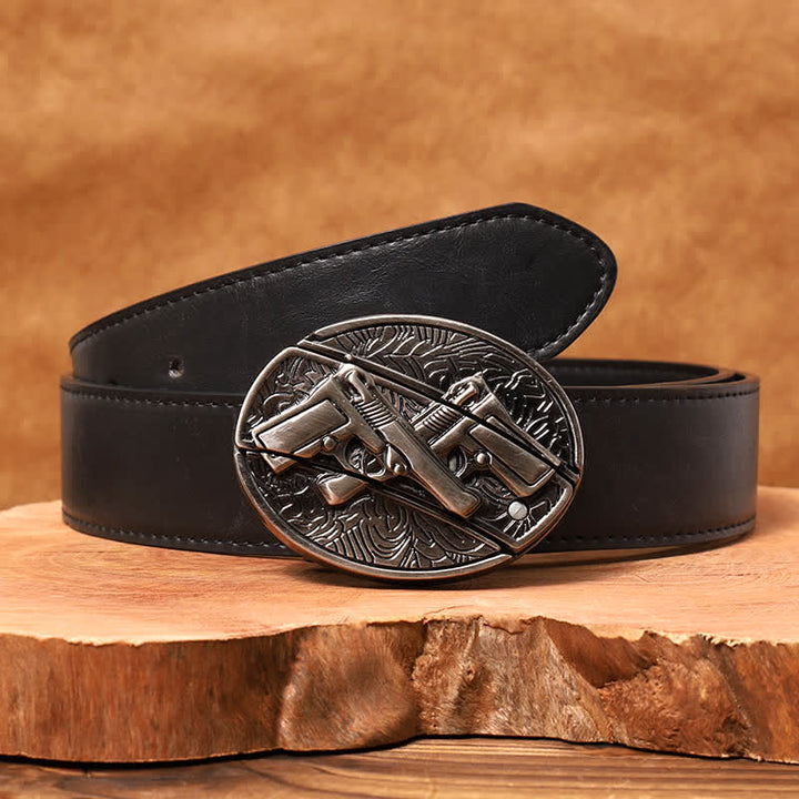 Ceinture en cuir pour homme avec couteau pliant caché à double pistolet - Pistolet double - Ceinture en PU noir - 42 - image 4