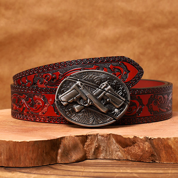 Ceinture en cuir pour homme avec couteau pliant dissimulé à double pistolet