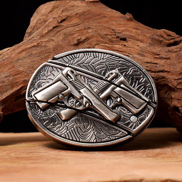 Ceinture en cuir pour homme avec couteau pliant dissimulé à double pistolet