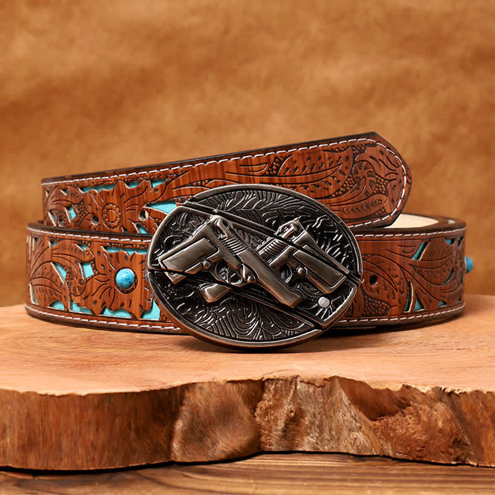 Ceinture en cuir pour homme avec couteau pliant dissimulé à double pistolet