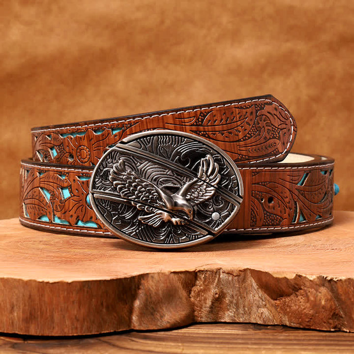 Ceinture en cuir pour homme avec couteau pliant caché « Soaring Eagle »