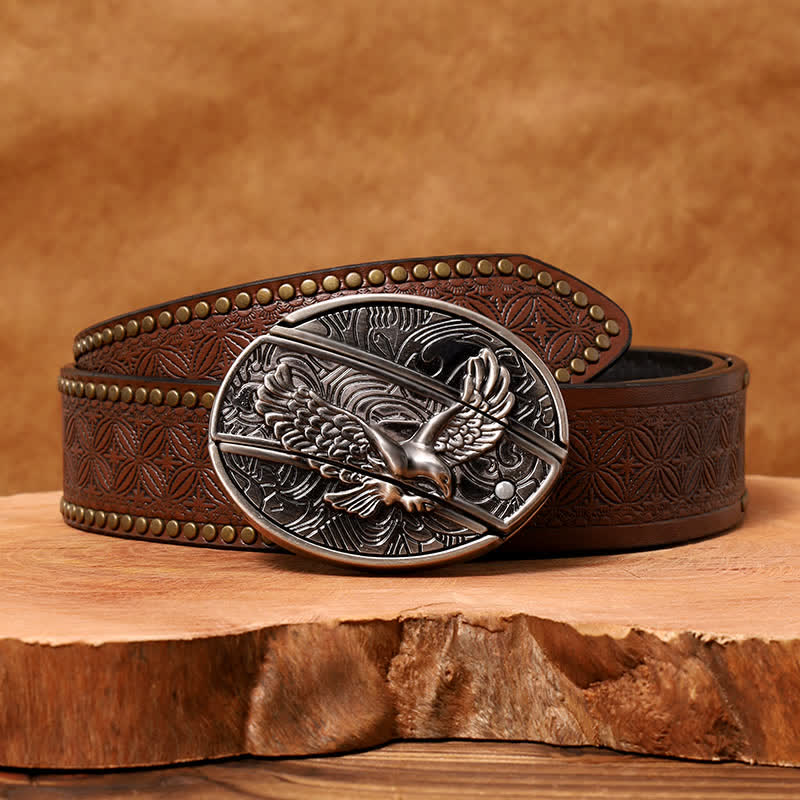 Ceinture en cuir pour homme avec couteau pliant caché « Soaring Eagle »