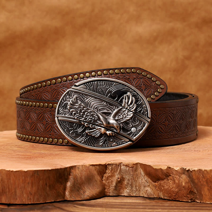 Ceinture en cuir pour homme avec couteau pliant caché « Soaring Eagle »
