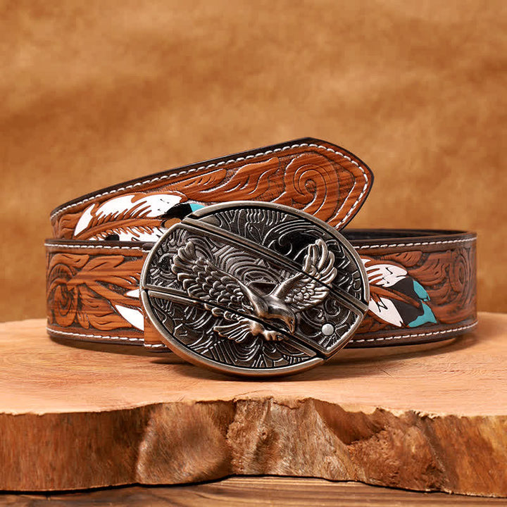 Ceinture en cuir pour homme avec couteau pliant caché « Soaring Eagle »