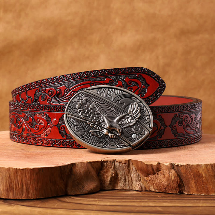 Ceinture en cuir pour homme avec couteau pliant caché « Soaring Eagle »