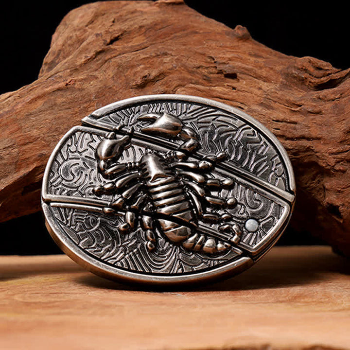 Ceinture en cuir pour homme avec couteau pliant caché en forme de scorpion