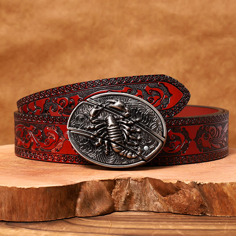 Ceinture en cuir pour homme avec couteau pliant caché en forme de scorpion - Scorpion - Ceinture marron sculptée - 42 - image 6