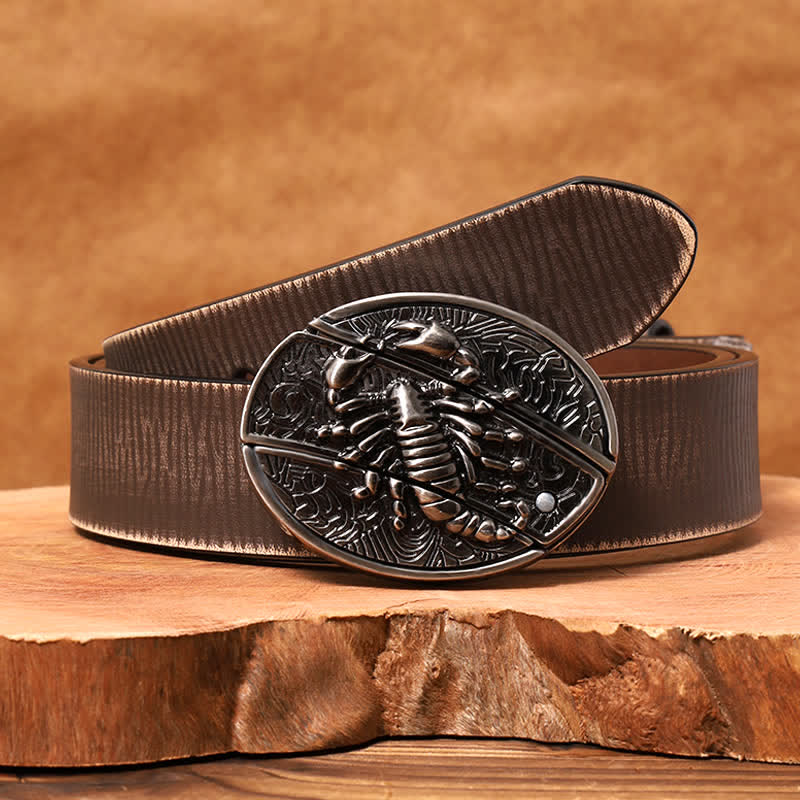 Ceinture en cuir pour homme avec couteau pliant caché en forme de scorpion - Scorpion - Ceinture marron vieillie - 42 - image 9