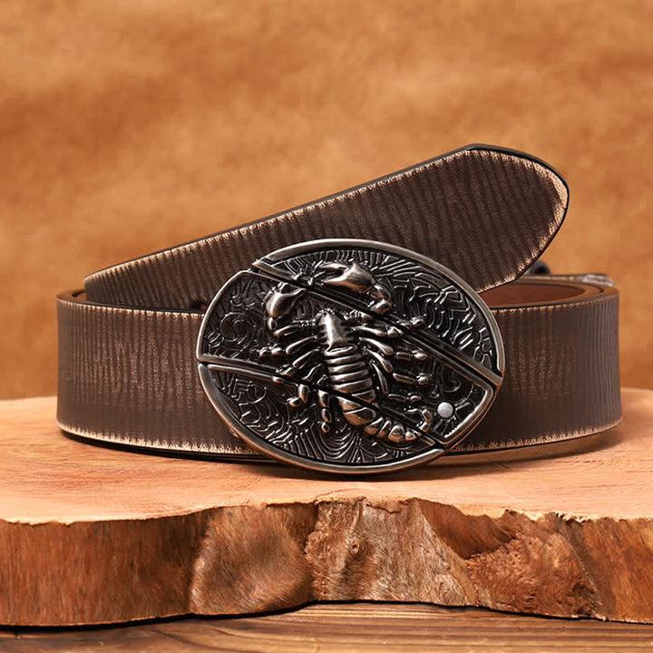 Ceinture en cuir pour homme avec couteau pliant caché en forme de scorpion - Scorpion - Ceinture marron vieillie - 42 - image 9