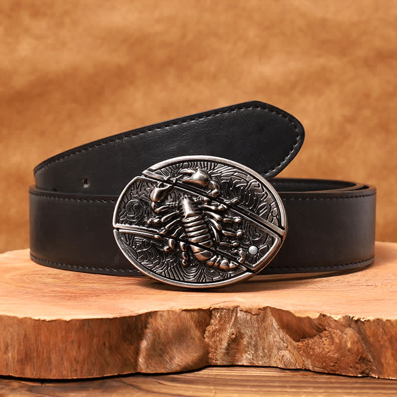 Ceinture en cuir pour homme avec couteau pliant caché en forme de scorpion