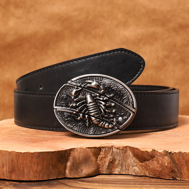 Ceinture en cuir pour homme avec couteau pliant caché en forme de scorpion