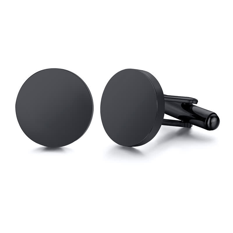 1 paire de boutons de manchette ronds personnalisés gravés au laser pour costume - Noir - Avec boîte en bois - image 2