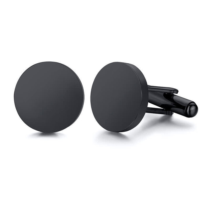 1 paire de boutons de manchette ronds personnalisés gravés au laser pour costume - Noir - Avec boîte en bois - image 2