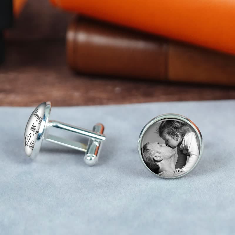 1 paire de boutons de manchette ronds personnalisés avec photo et nom - image 1