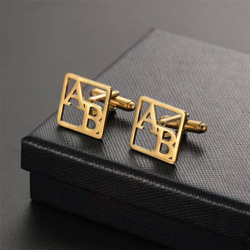 1 paire de boutons de manchette carrés personnalisés avec lettres creuses