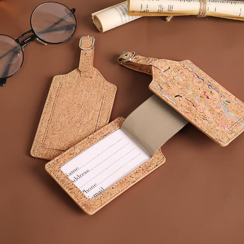 Étiquette de bagage recto verso en liège naturel avec texte personnalisé - image 1