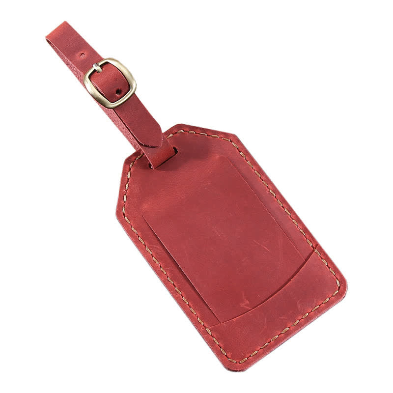 Étiquette de bagage rétro unilatérale en cuir de vachette avec texte personnalisé