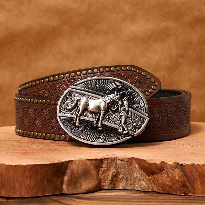 Ceinture en cuir pour homme avec couteau pliant caché style cowgirl - Cow-girl - Ceinture à rivets marron - 42 - image 8