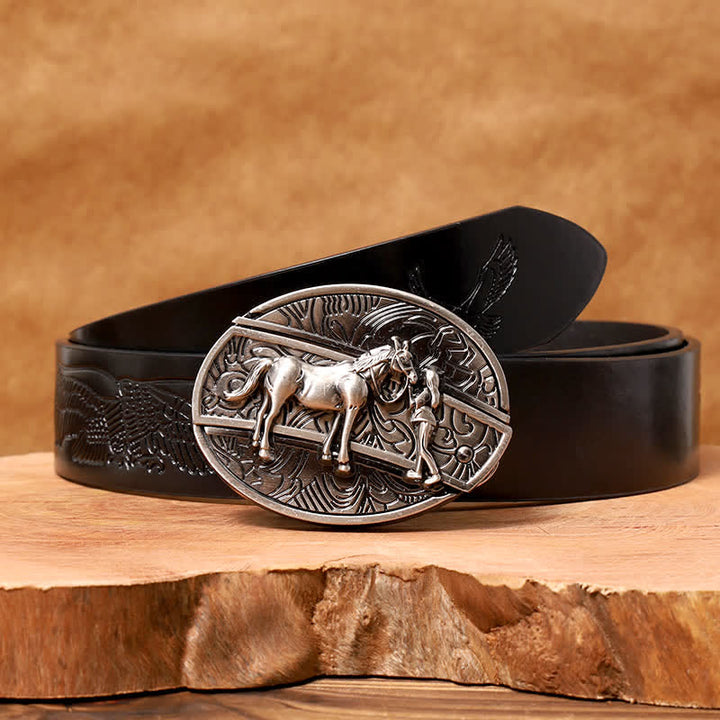 Ceinture en cuir pour homme avec couteau pliant caché style cowgirl - Cow-girl - Ceinture noire avec aigle en relief - 42 - image 6