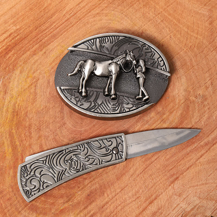 Ceinture en cuir pour homme avec couteau pliant caché style cowgirl - image 1