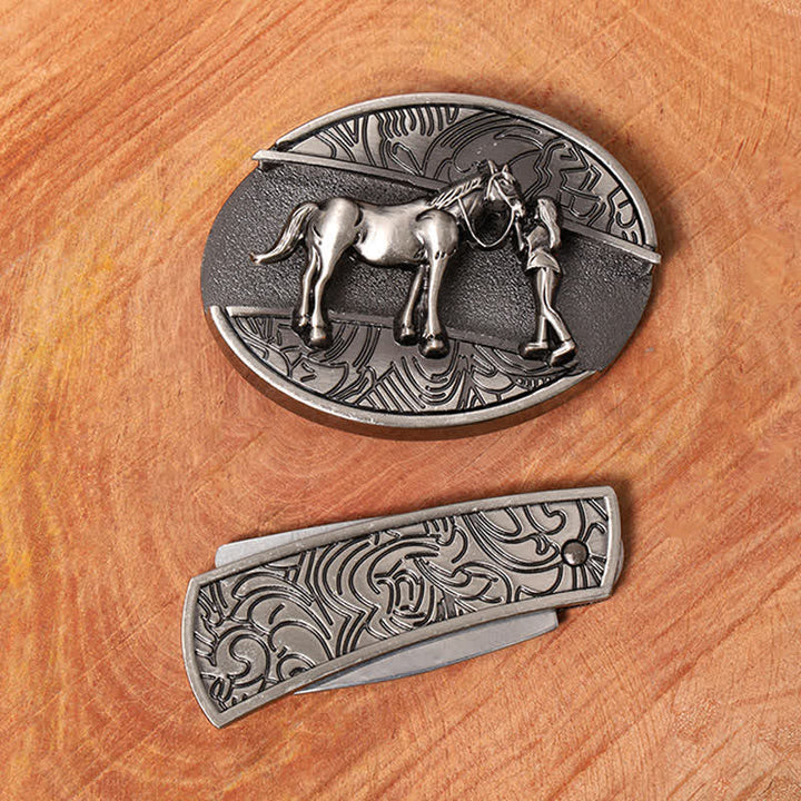Ceinture en cuir pour homme avec couteau pliant caché style cowgirl
