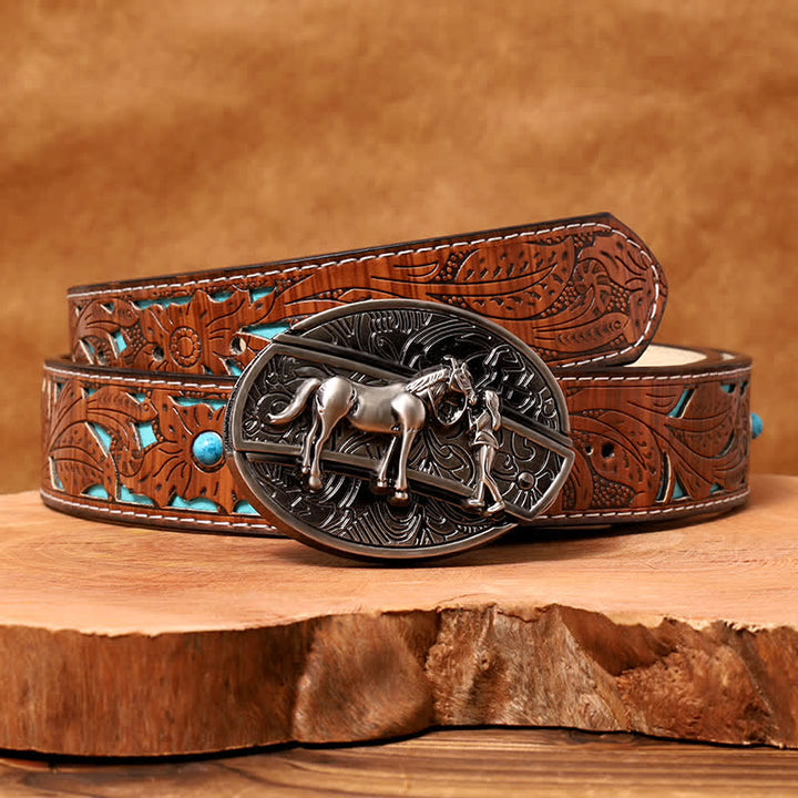 Ceinture en cuir pour homme avec couteau pliant caché style cowgirl - Cow-girl - Ceinture sculptée en turquoise - 42 - image 5
