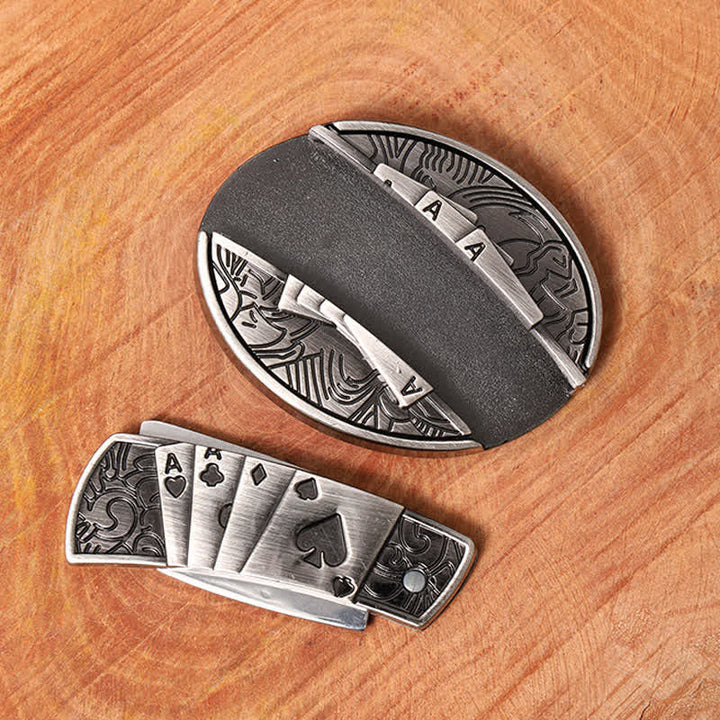 Ceinture en cuir pour homme avec couteau pliant caché Poker 4 Ace - image 3