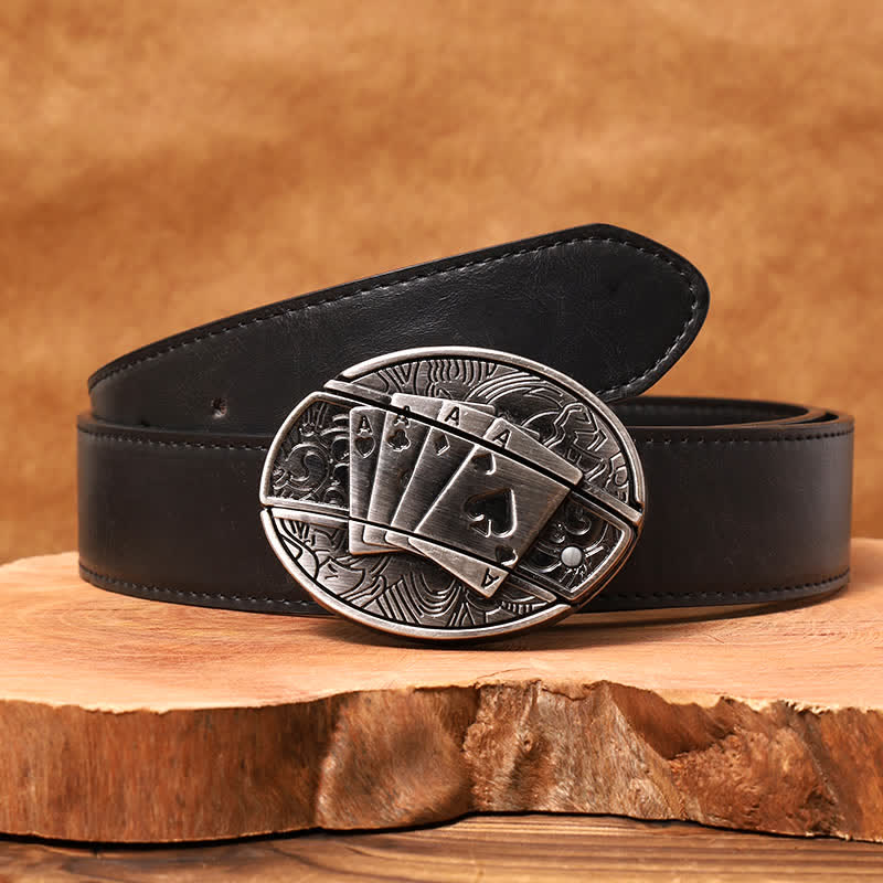 Ceinture en cuir pour homme avec couteau pliant caché Poker 4 Ace - Poker 4 As - Ceinture en PU noir - 42 - image 4