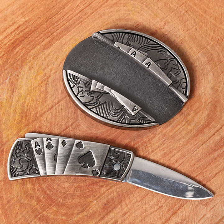 Ceinture en cuir pour homme avec couteau pliant caché Poker 4 Ace - image 1